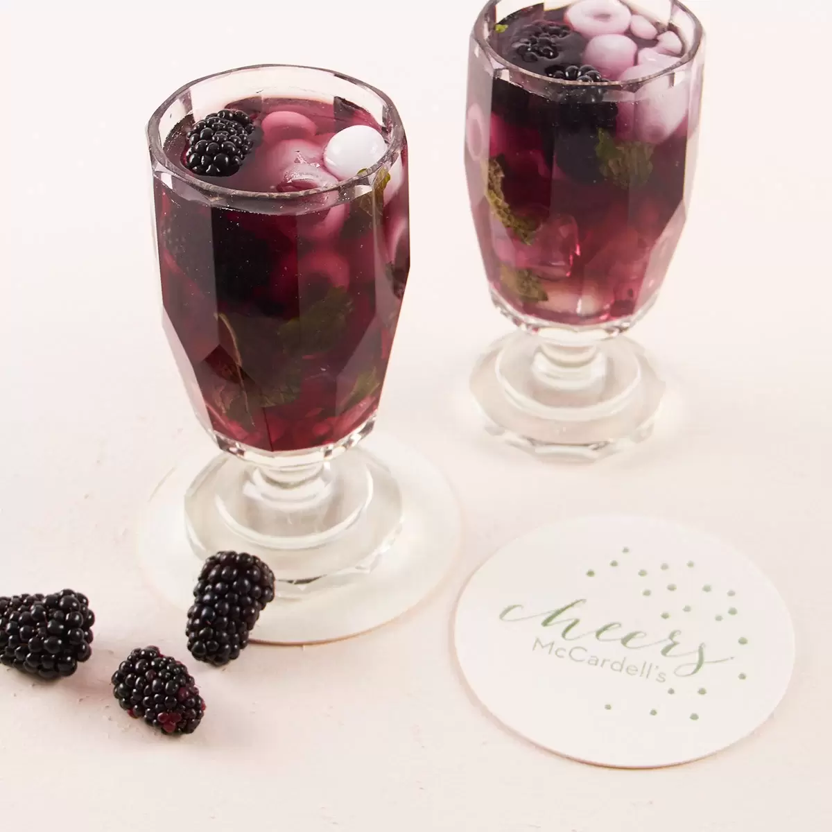 blackberry basil cocktail with custom coaster