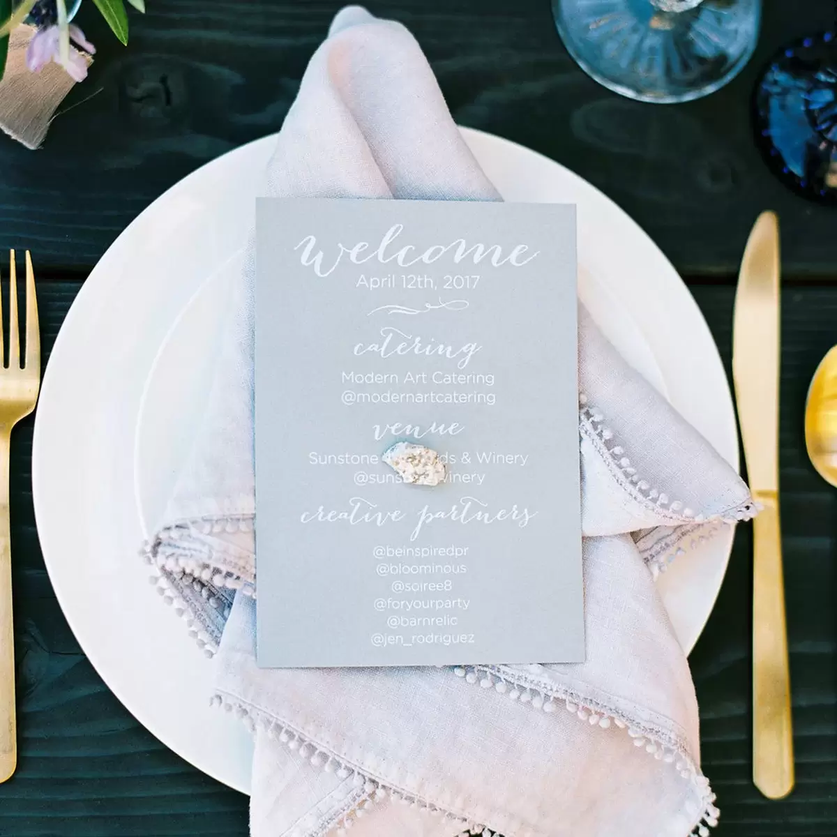 personalized dinner menu with calligraphy font