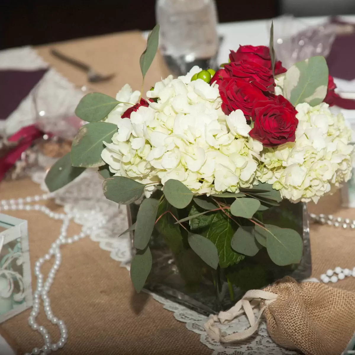 hydrangea centerpiece for a spring bridal shower
