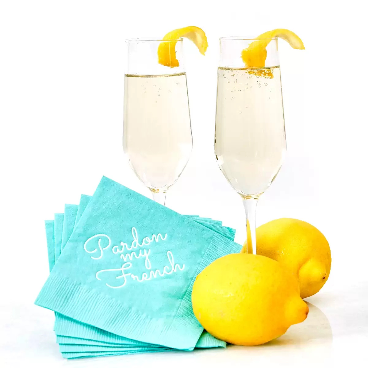 french 75 cocktail recipe with pardon my french cocktail napkin