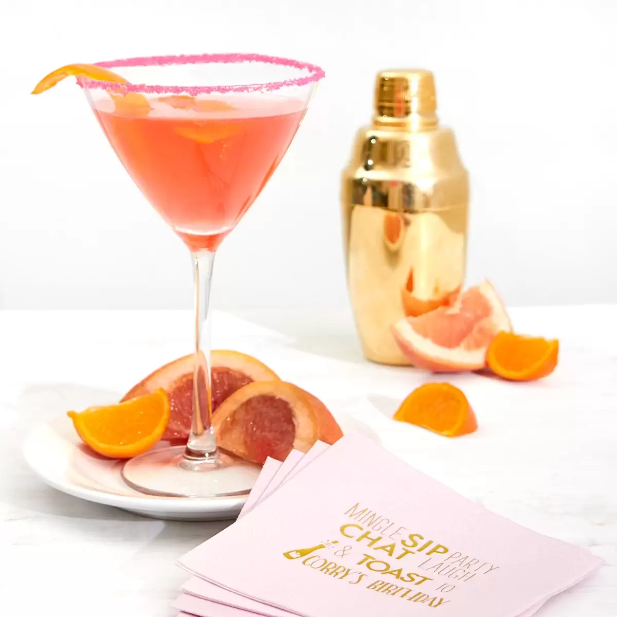 Grapefruit Martini cocktail recipe with cocktail napkin