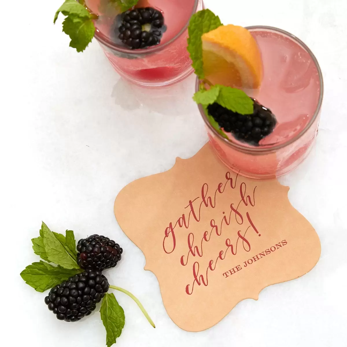 Bubbly Grapefruit Sangria cocktail recipe with custom coaster