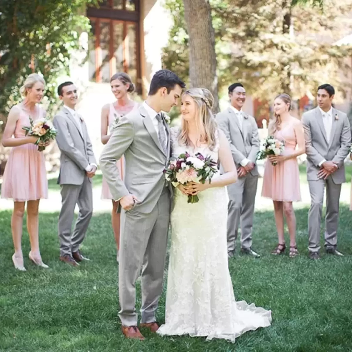 Blushing Color Palette Wedding Party Photo
