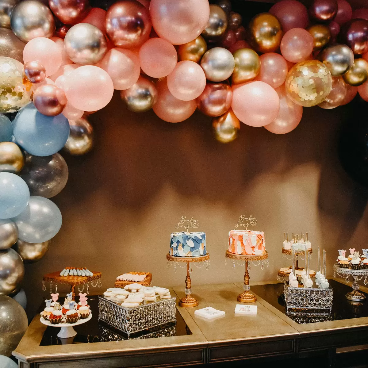 gender reveal party sweets table