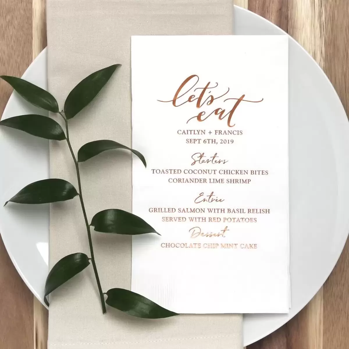 custom designed menu and guest towel combination