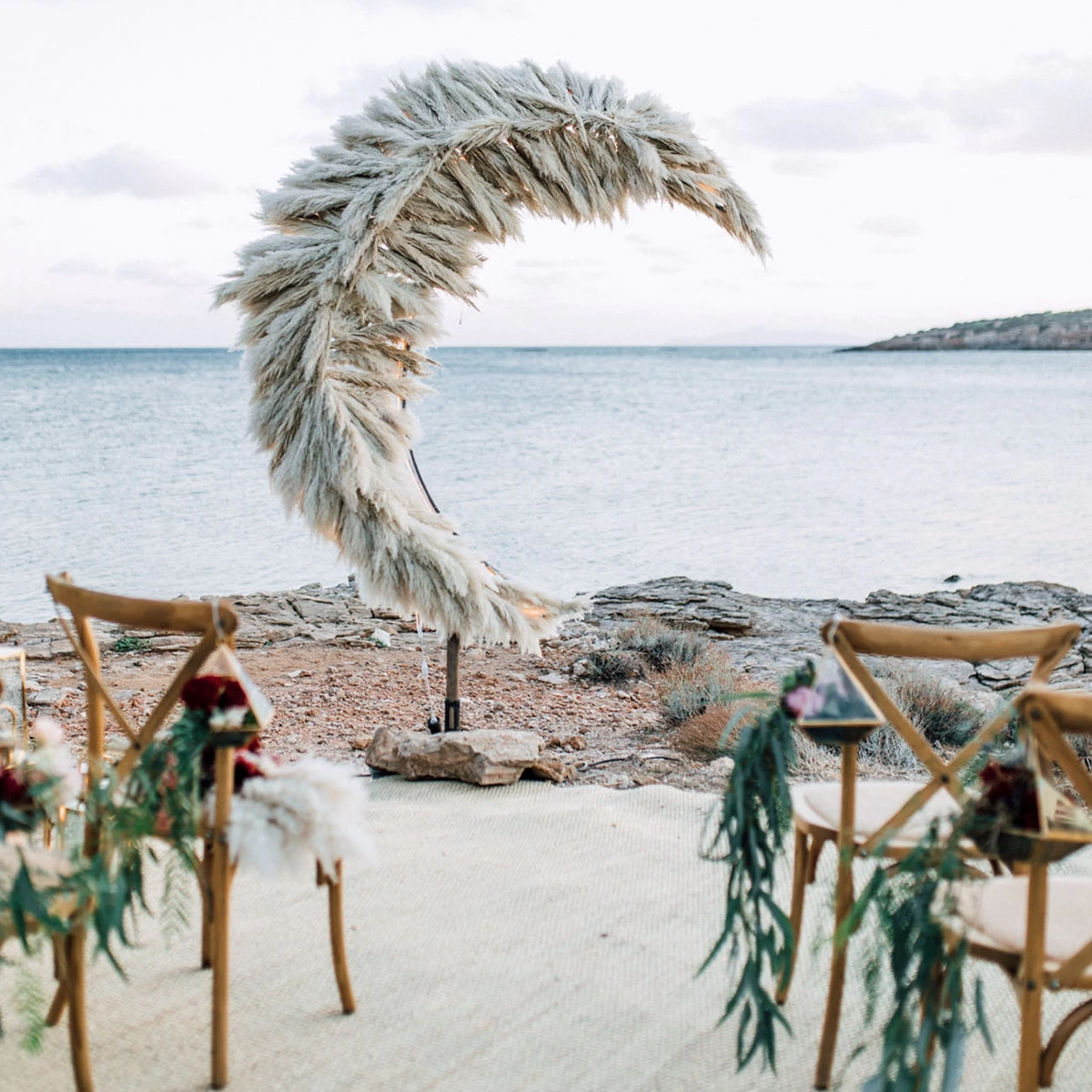 pampas grass focal point at gorgeous waterside wedding