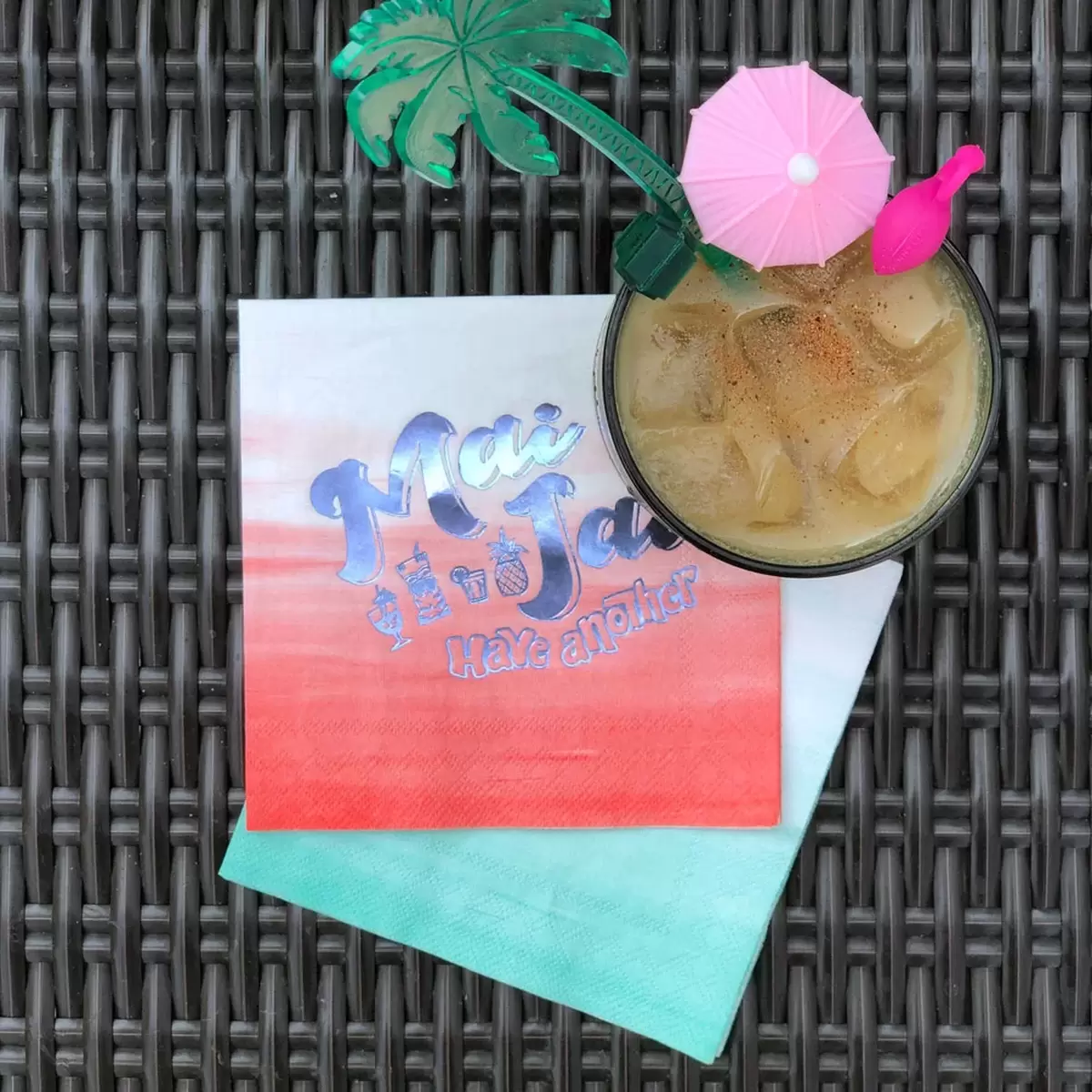 Painkiller Cocktail with personalized cocktail napkin