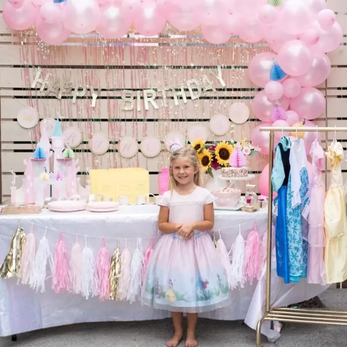 custom designed princess party with dress-up station