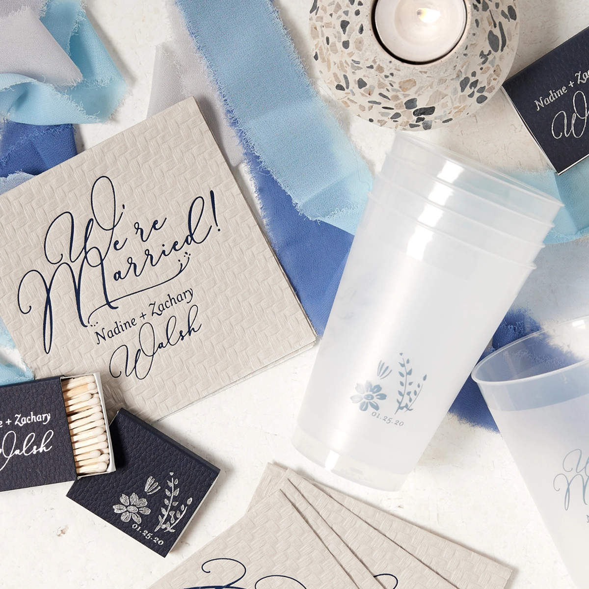 custom wedding accessories provide fabulous blue details for your wedding
