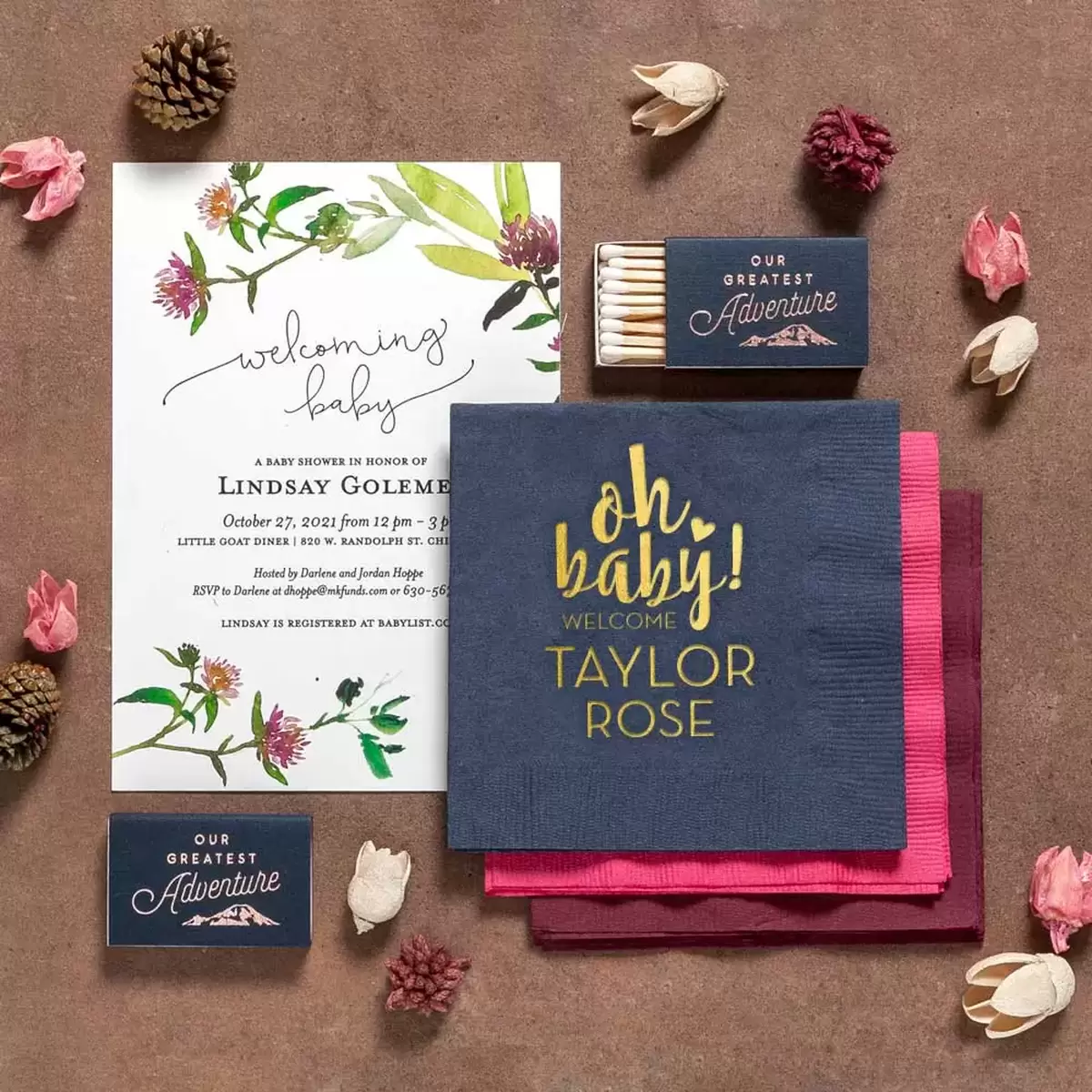Fall baby shower invitations and accessories will give your gathering a personalized touch.